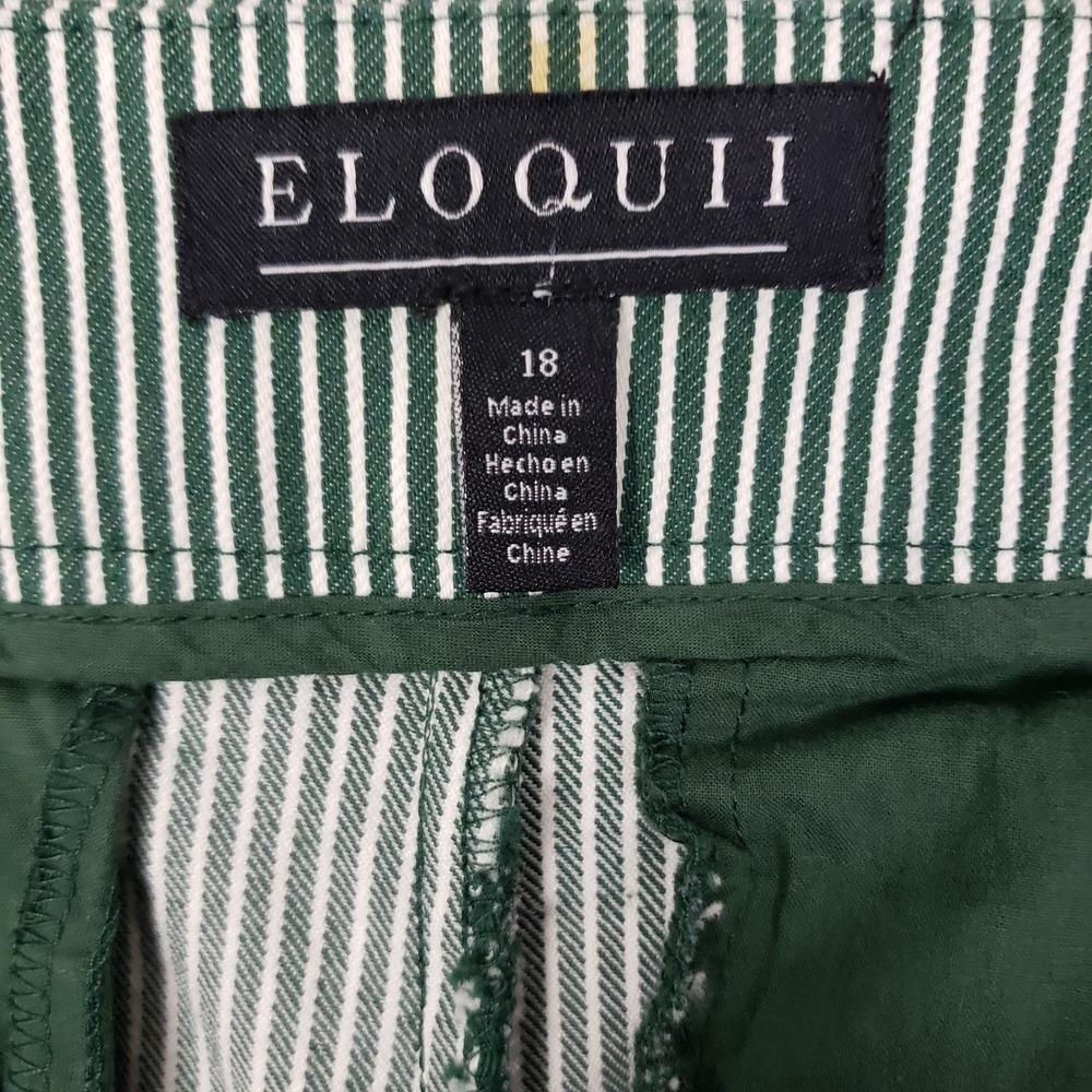 Eloquii Womens Size 18 Green White Striped Utility Pants Cropped Nautical - Picture 3 of 13